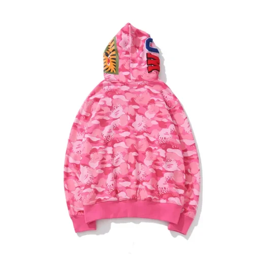 BAPE Shark Head Flame Camouflage Full Zip Hoodie Pink