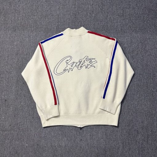 Corteiz Knit Zip Up Fleece Jacket White