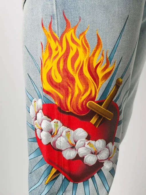 Palm Angels Sacred Heart Print Jeans