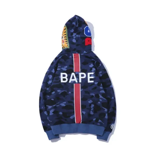 BAPE Shark Hooded Paris Hoodie Blue