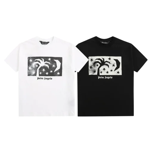 Palm Angels Graphic Print Crew Neck T-Shirt Black