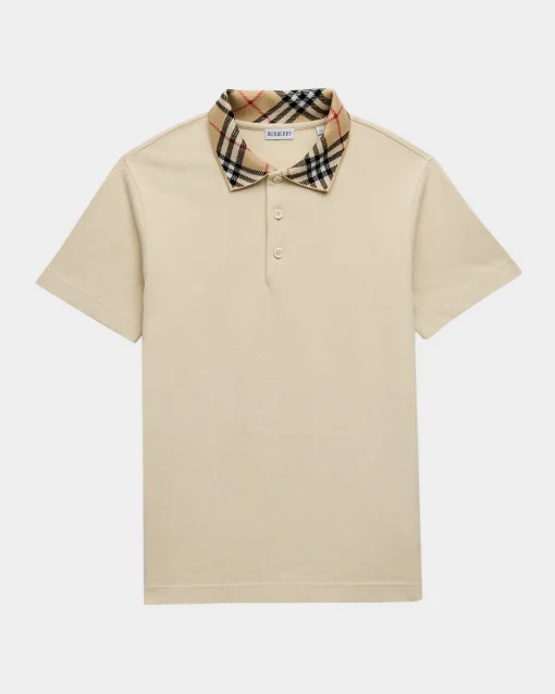 Burberry Cody Check-Collar Polo T-Shirt Beige