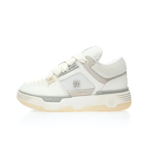 Amiri MA-1 Low-Top Sneakers – White & Silver Luxury Skate-Inspired Shoes