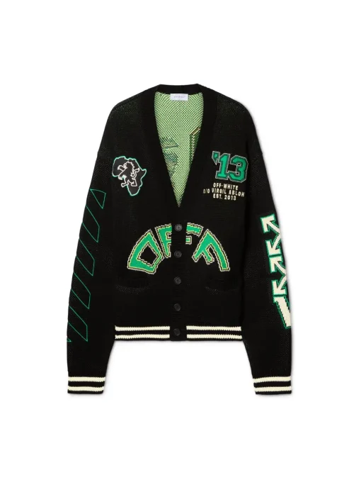 Off-White intarsia-knit wool-blend cardigan black