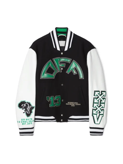 Off-White crocodile wool/leather varsity jacket