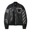 Off-White full leather varsity jacket black