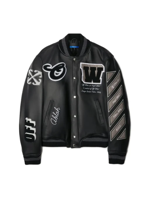 Off-White full leather varsity jacket black