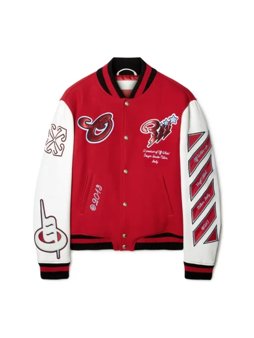 Off-White scorpio lea wool varsity jacket red