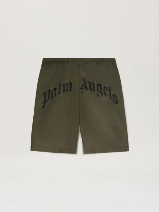 Palm Angels Curved logo Swim shorts MILITARY GREEN