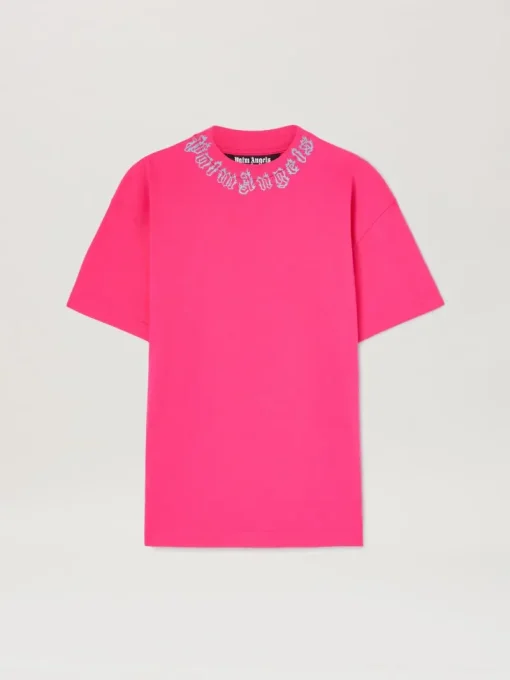 Palm Angels Flame logo T-shirt FUCHSIA – LIGHT BLUE