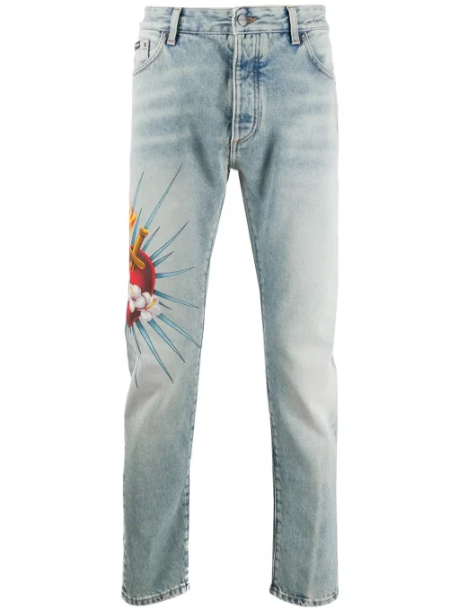 Palm Angels Sacred Heart Print Jeans