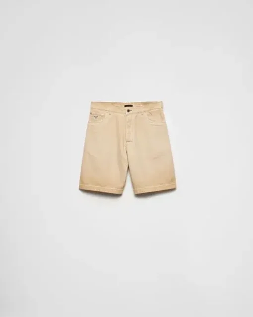 Prada Worn Bull-Denim Bermudas in Natural