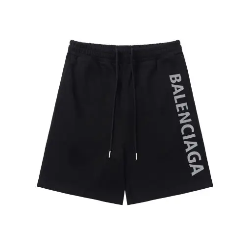 Balenciaga White Long Logo Shorts Black