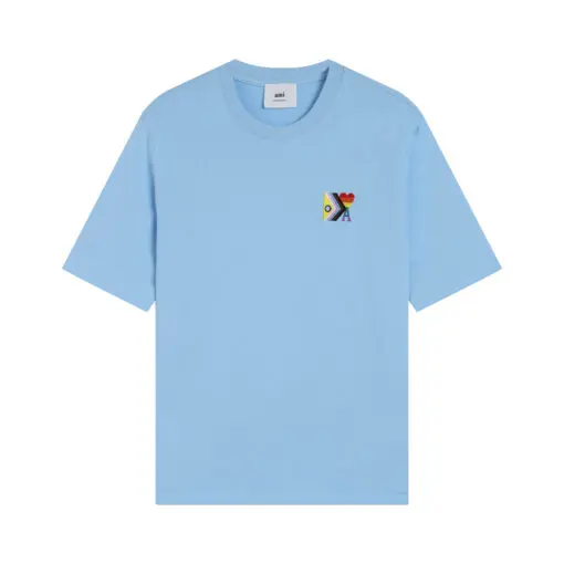 Ami Paris Pride Organic Cotton T-Shirt Sky Blue