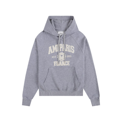 Ami Paris Logo Print Hoodie Gray