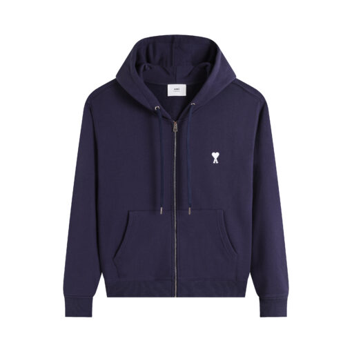 Ami Paris Ami De Coeur Zip-Up Hoodie Navy Blue