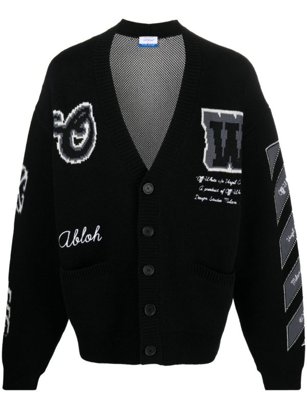 Off-White intarsia-knit wool-blend cardigan black/white