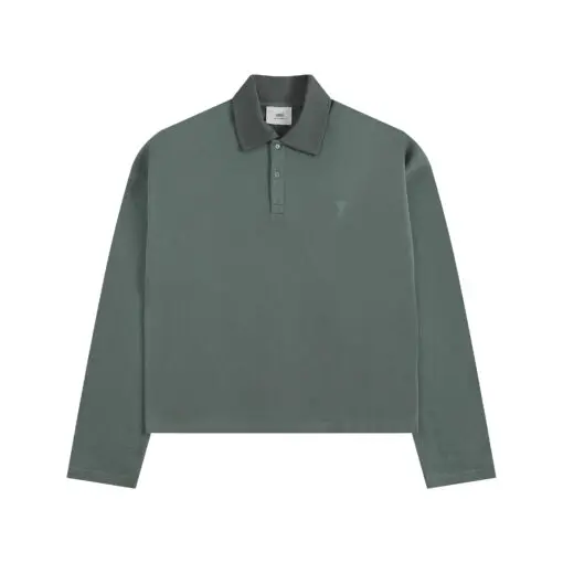 Ami Long Sleeve Polo Shirt Sage Green