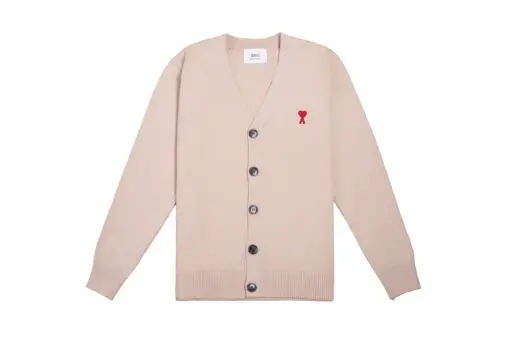 Ami Paris De Coeur Extrafine Merino Wool Cardigan Pink
