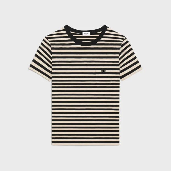 triomphe regular t-shirt in striped jersey black beige