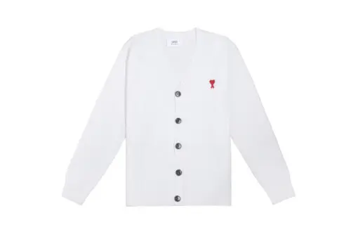 Ami Paris De Coeur Extrafine Merino Wool Cardigan White