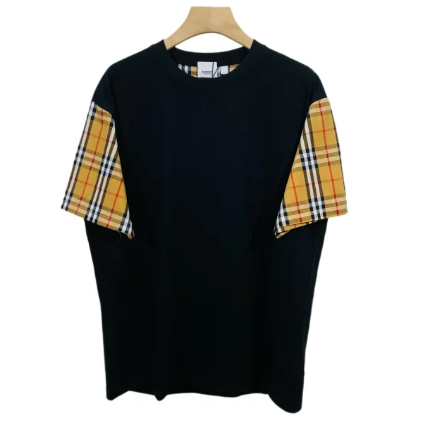 Burberry Check Sleeve Cotton T-shirt Black