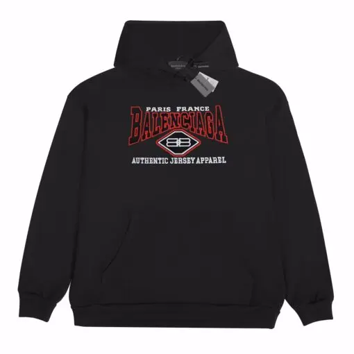 Balenciaga Red Logo Paris Hoodie Black