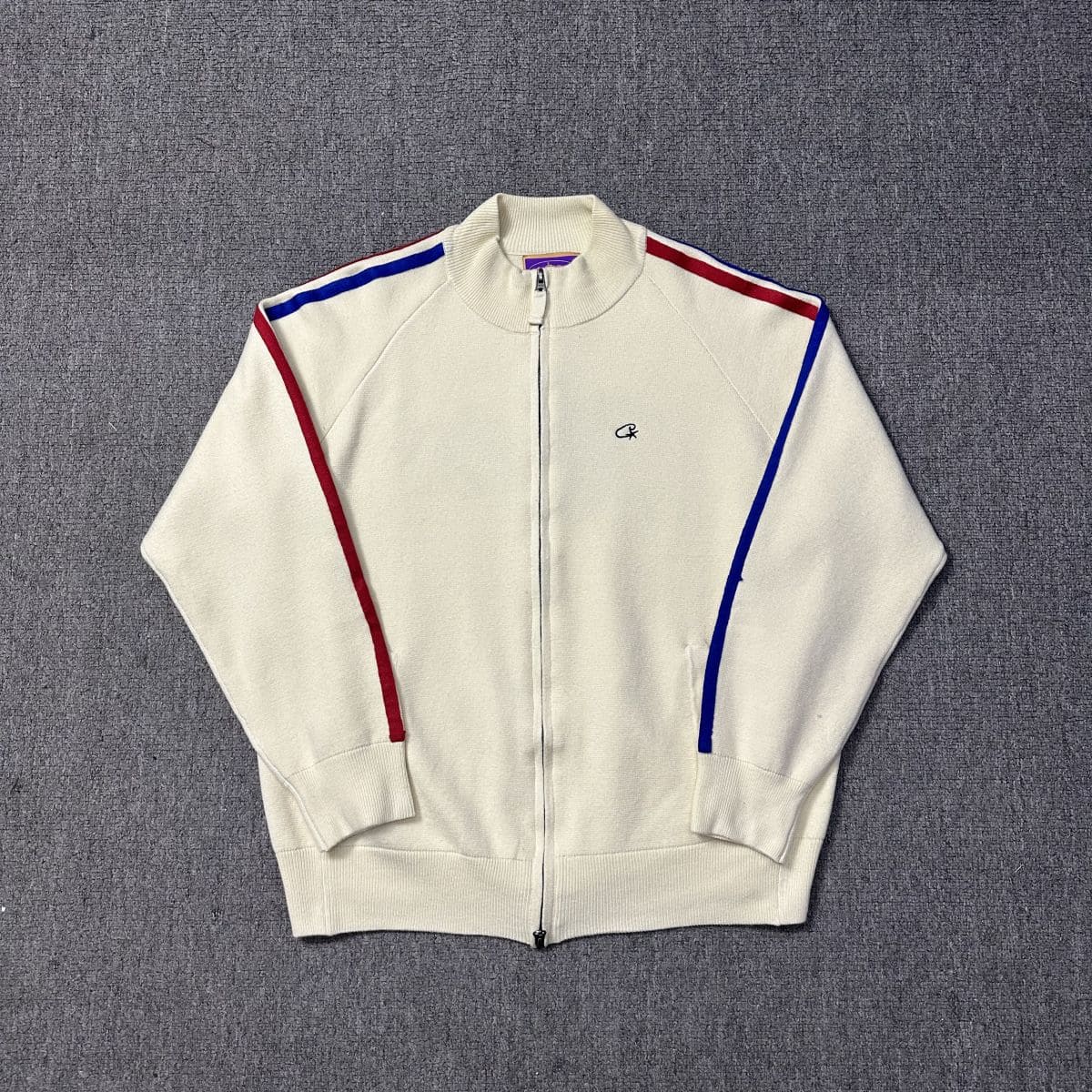 Corteiz Knit Zip Up Fleece Jacket White