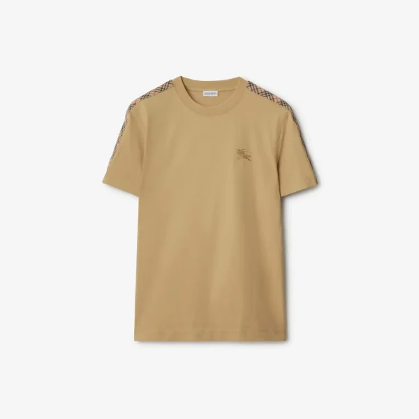 Burberry Check Trim Cotton T-shirt Flax