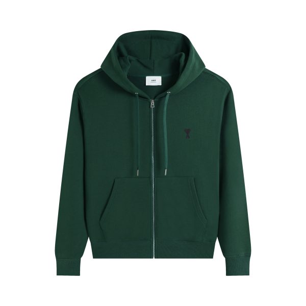 Ami Paris Ami De Coeur Zip-Up Hoodie Green