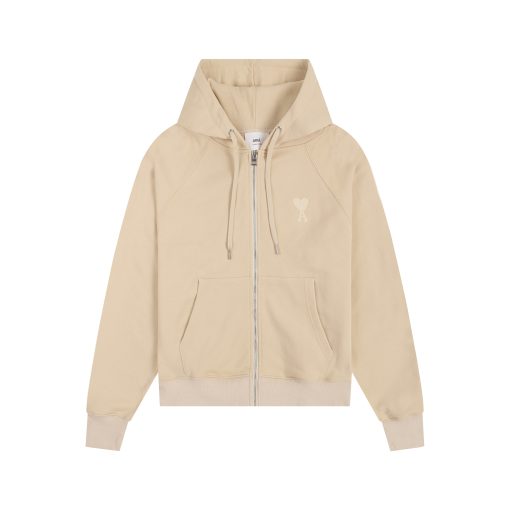 Ami Paris Zipper Hoodie Beige