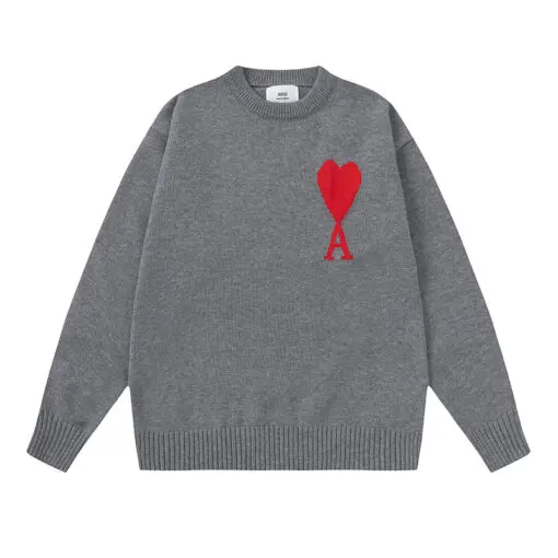 Ami Paris Sweater Grey with big Red Heart