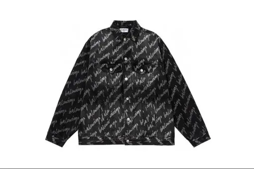 Balenciaga Allover Logo Oversized Jacket Black