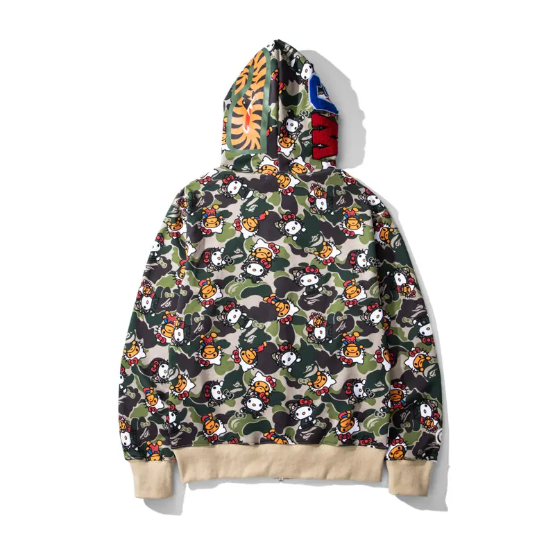 BAPE Shark Head Camouflage Full Zip Hoodie Green - Imagen 2