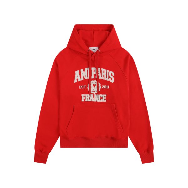 Ami Paris Logo Print Hoodie Red