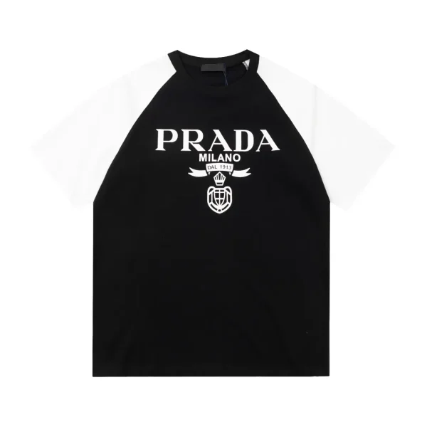Prada Milano Logo-Intarsia Knitted Short-Sleeve Top BLACK