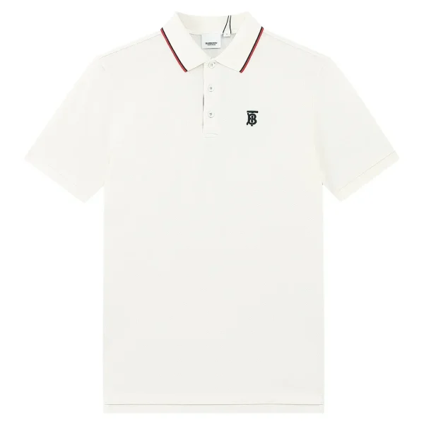 Burberry Icon Stripe Placket Cotton Polo T-Shirt White