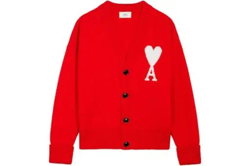 Ami Paris Ami De Coeur Merino Wool Oversize Cardigan Red/White