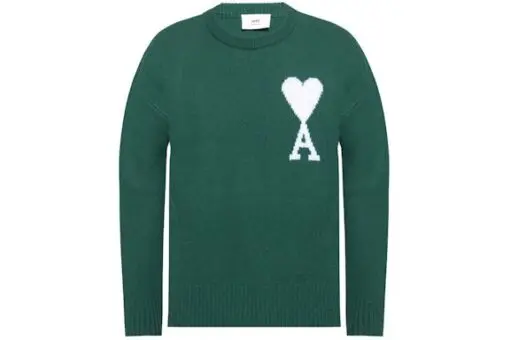 Ami Paris Ami De Coeur Merino Wool Oversized Crewneck Sweater Green/White