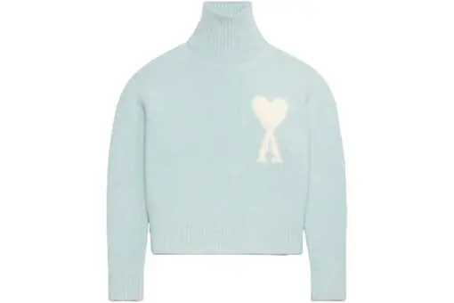 Ami Paris Cloudy Wool Ami De Coeur Sweater Aquamarine/Ivory