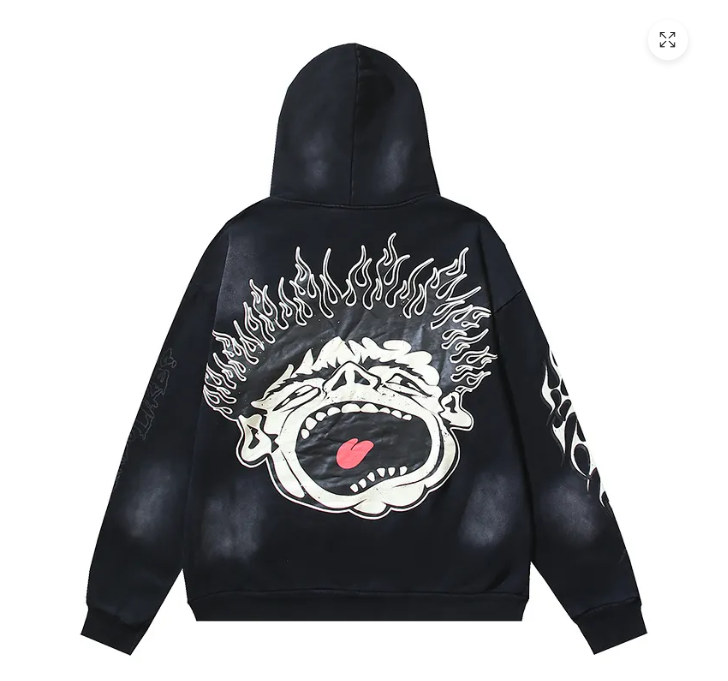 Hellstar Hell Red Flare star Retro Washed Distressed Print Hoodie Black - Imagen 2