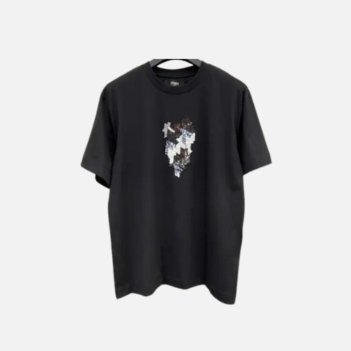 Fendi Logo Sequin Cotton T-shirt Black