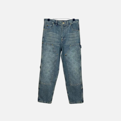LV Monogram Patch Denim Jeans Fade Blue