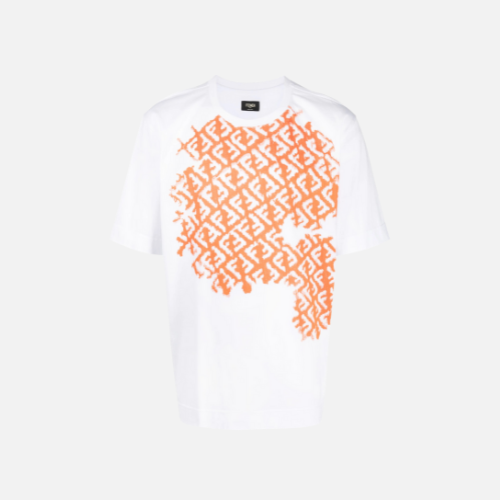Fendi Monogram-Print Crew-Neck Oversized T-shirt Whiteburnt Orange