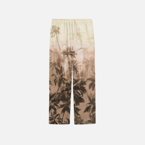 Palm Angels Sunset Palms Trousers Beige And Black Cotton Fabric