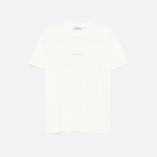 Stone Island Logo-Print T-shirt Ecru Cotton Jersey