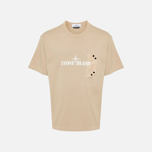 Stone Island Logo-Print T-shirt Sand Beige Cotton Jersey