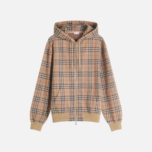 Burberry Check Cotton Blend Zip Hoodie Brown Check