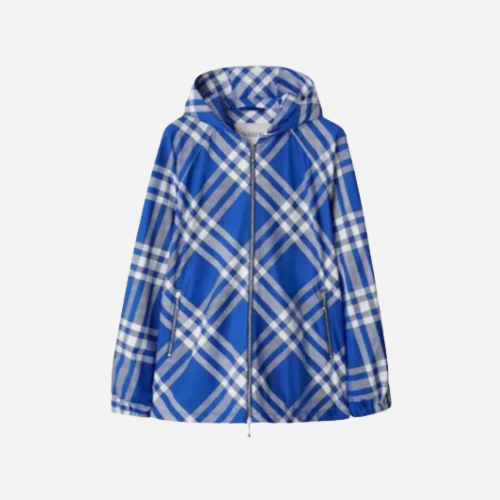 Burberry Check-Pattern Hooded Jacket Cobalt Blue White