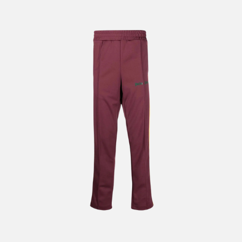 Palm Angels Side Stripe Track Pants Burgundy Color With Yellow And Green Accents